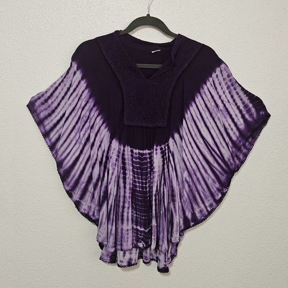 Embroidered pamcho tiedye coastal style one size 100% viscose - Picture 1 of 14